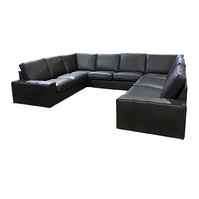 Refurbished Black 'U' Shape Sofa in Black Leather
