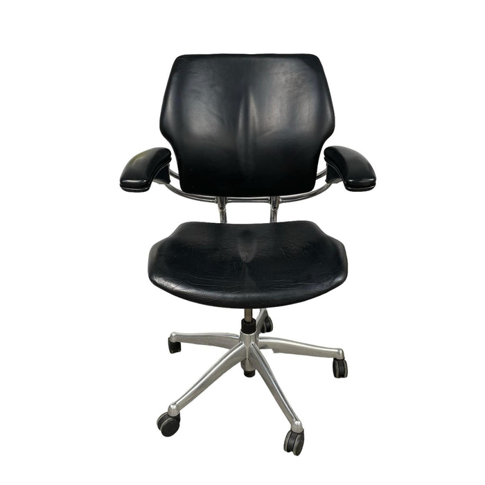 Refurbished Humanscale Freedom Task Chair in Black Leather with Chrome Base