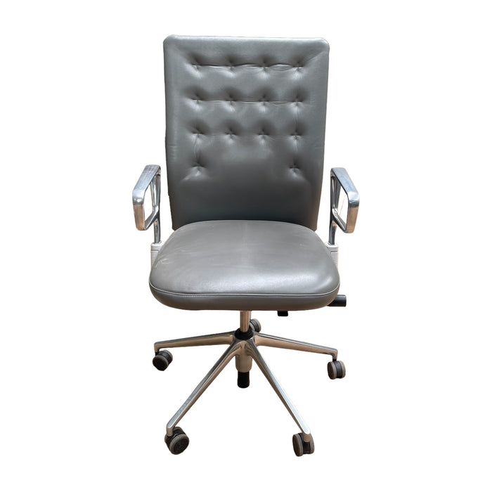 Refurbished Grey Leather Desk Chair Vitra ID Trim in Grey & Chrome