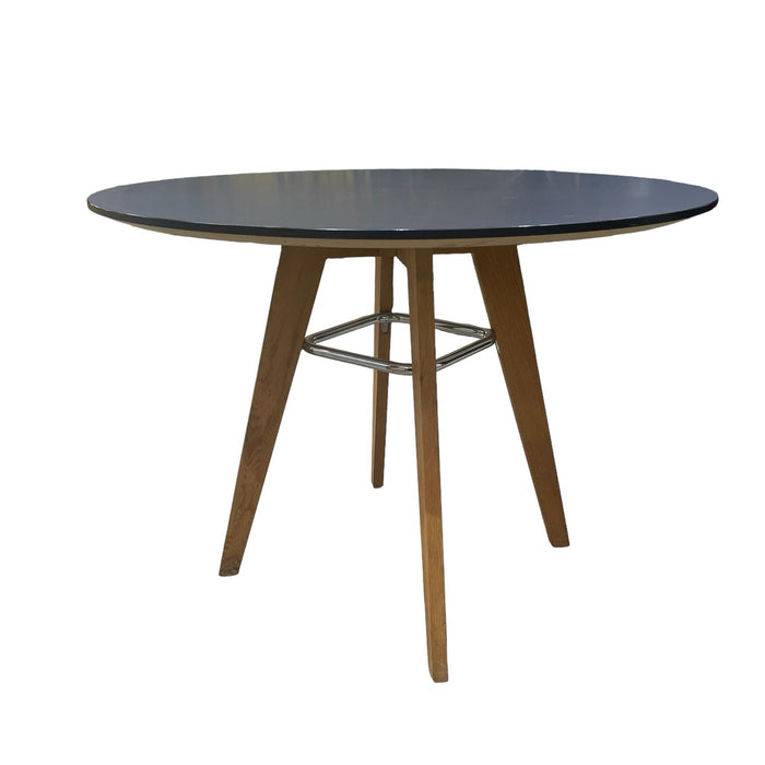 Refurbished Round Frovi Wooden Table - Black Top