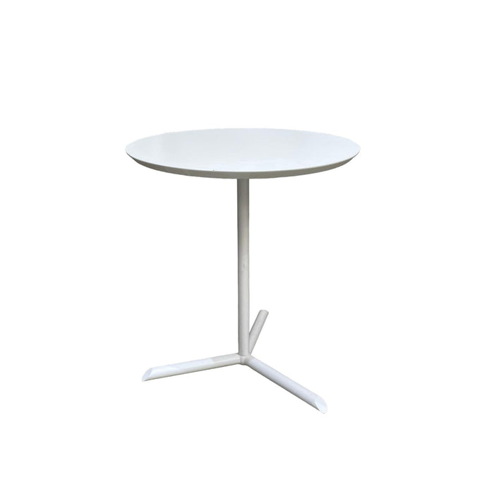Round white small table with 3 star base.