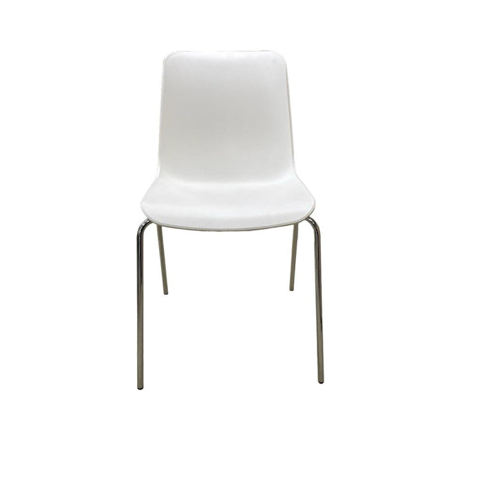 Refurbished White Europa Stacking Chair with Chrome Leg