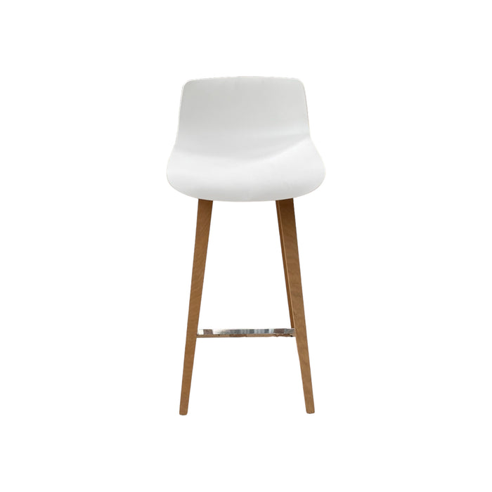 Refurbished White Bar Stoll with Wooden Legs
