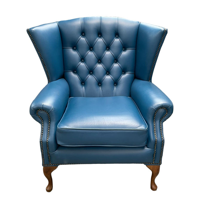 Refurbished Windsor-Blue Faux Leather Wingback Arm Chair
