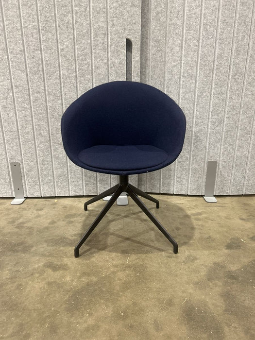Refurbished Allermuir Kin Dark Blue Upholstered Tub Chair With 4 Star Swivel Base