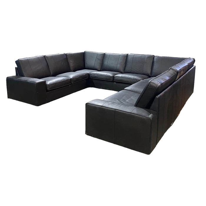 Refurbished Black 'U' Shape Sofa in Black Leather