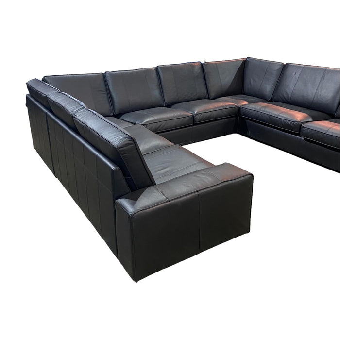 Refurbished Black 'U' Shape Sofa in Black Leather