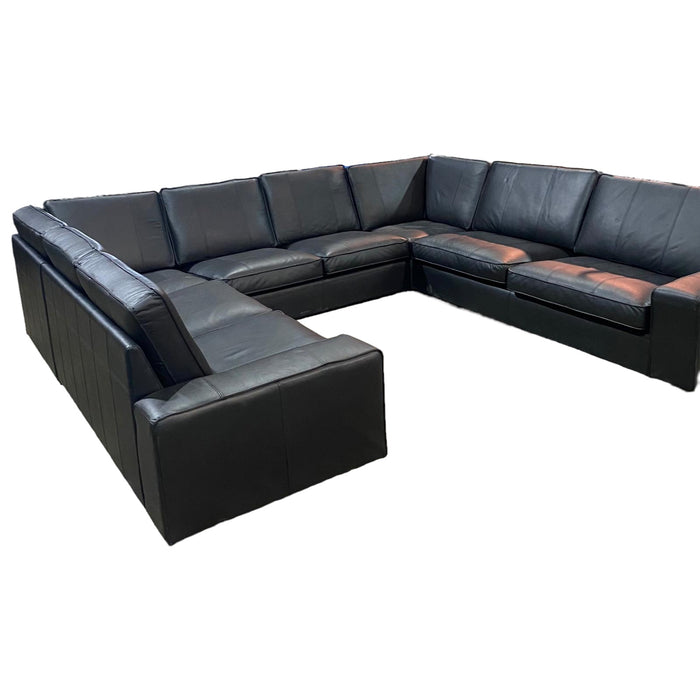 Refurbished Black 'U' Shape Sofa in Black Leather