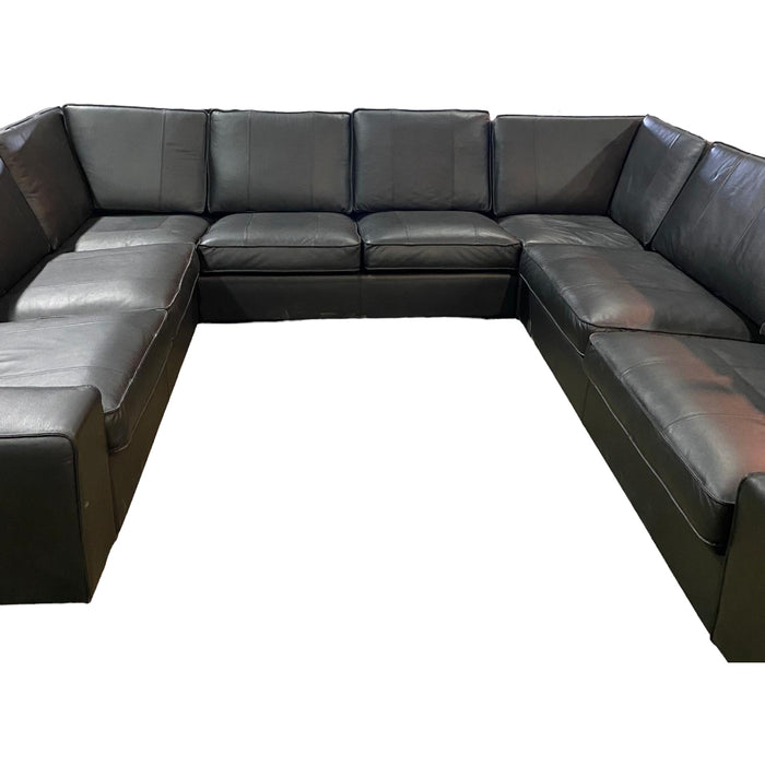 Refurbished Black 'U' Shape Sofa in Black Leather