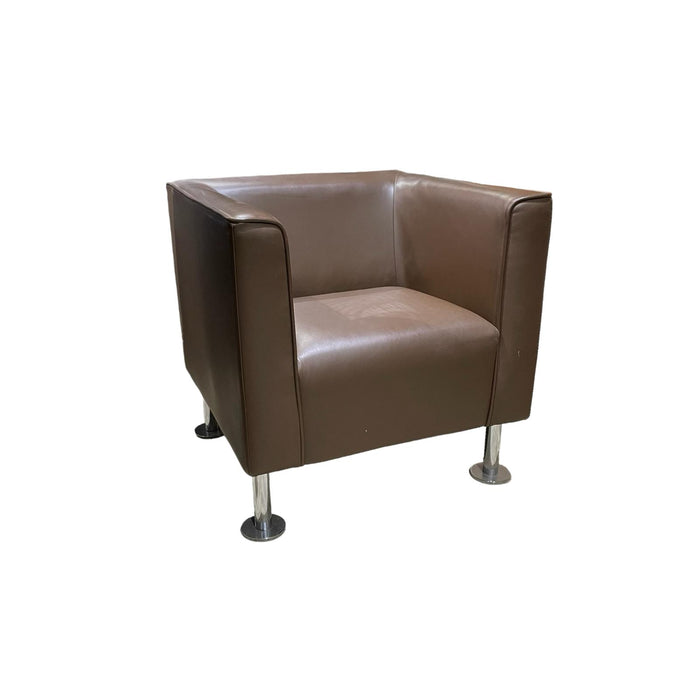 Refurbished Brown Leather Armchair with Chrome Legs