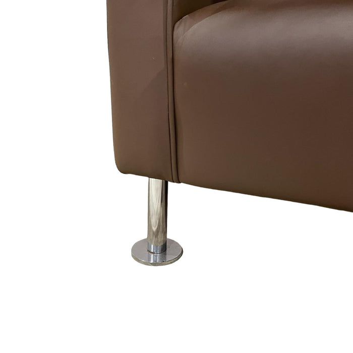 Refurbished Brown Leather Armchair with Chrome Legs