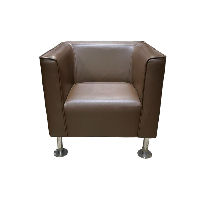 Refurbished Brown Leather Armchair with Chrome Legs