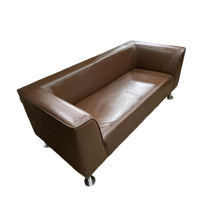 Refurbished Brown Leather Sofa with Chrome Legs