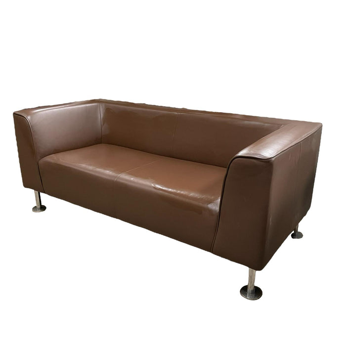 Refurbished Brown Leather Sofa with Chrome Legs