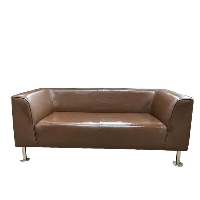 Refurbished Brown Leather Sofa with Chrome Legs