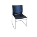 Xpresso black stacking chair with metal legs, from the side.