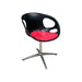 Red and black Fritz Hansen swivel dining chair.