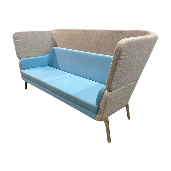 Refurbished Harc Highback 3-4 Seater Sofa - Blue Front, Grey Back with Chrome Legs