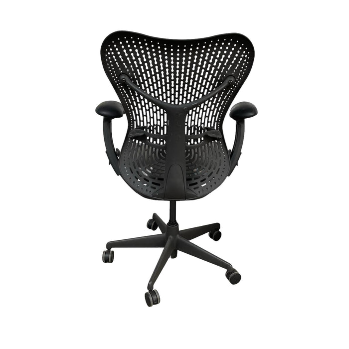 Herman Miller Mirra Chair in graphite and black, from the back.