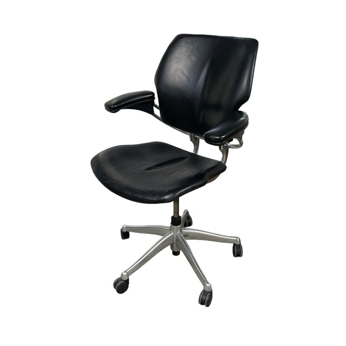 Refurbished Humanscale Freedom Task Chair in Black Leather with Chrome Base