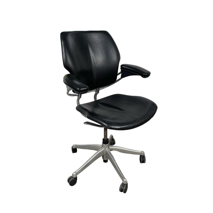Refurbished Humanscale Freedom Task Chair in Black Leather with Chrome Base
