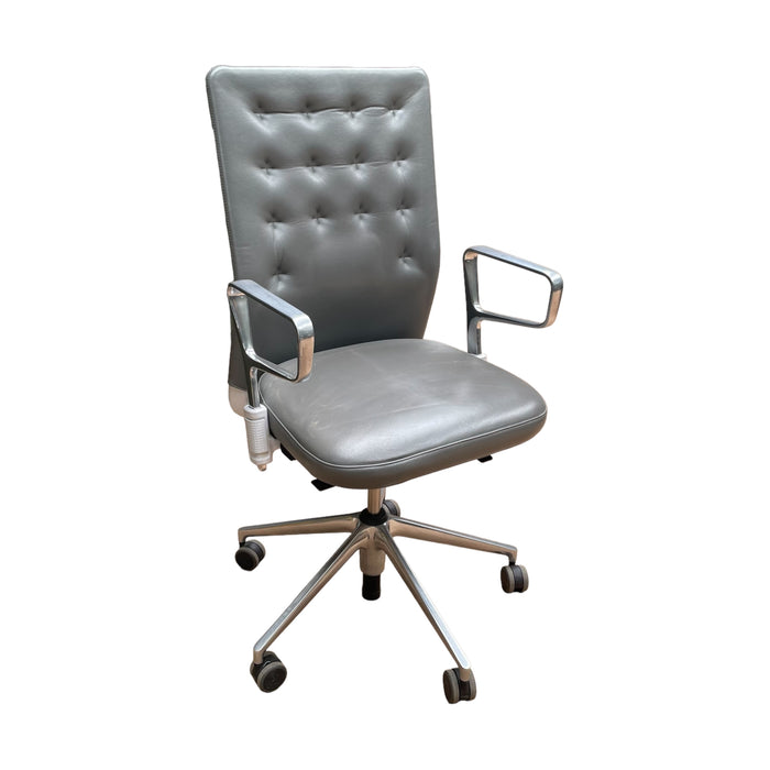 Refurbished Grey Leather Desk Chair Vitra ID Trim in Grey & Chrome