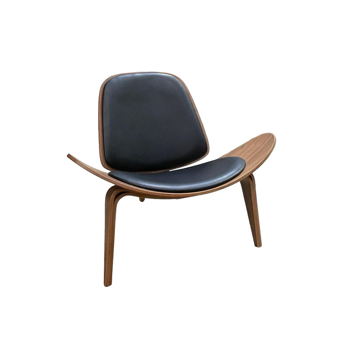 Refurbished Replica Carl Hansen & Son Shell Chair in Dark Wood & Black Faux Leather