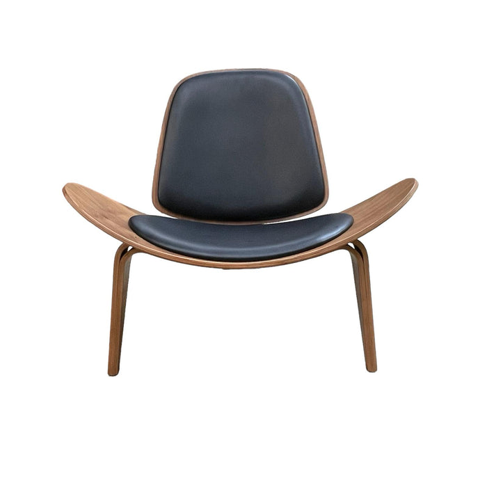 Refurbished Replica Carl Hansen & Son Shell Chair in Dark Wood & Black Faux Leather