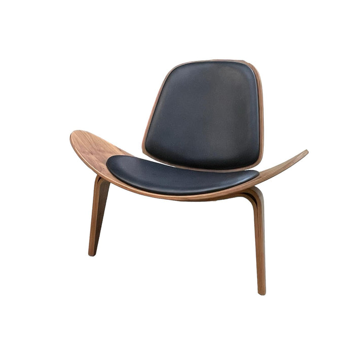 Refurbished Replica Carl Hansen & Son Shell Chair in Dark Wood & Black Faux Leather