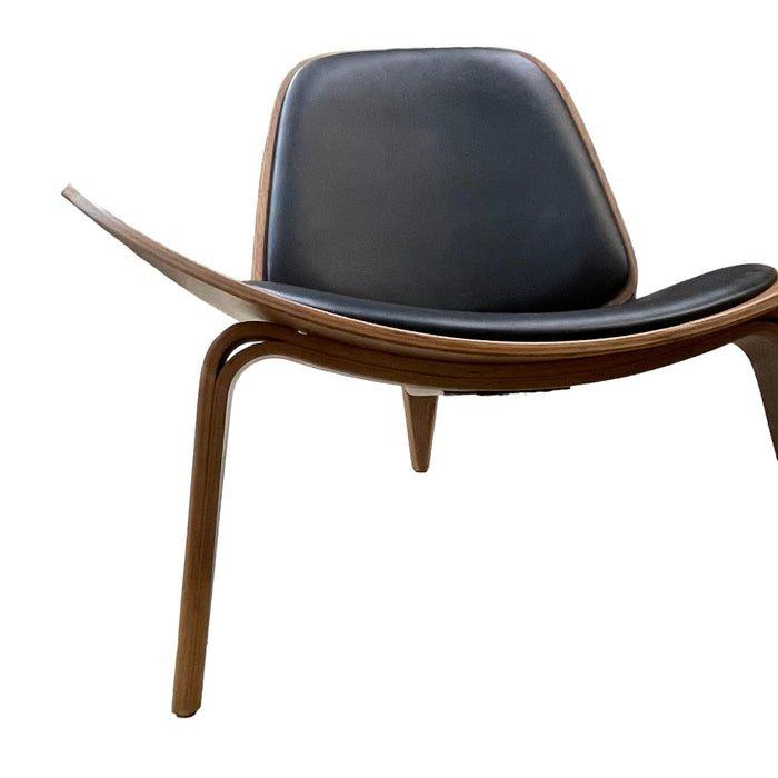 Refurbished Replica Carl Hansen & Son Shell Chair in Dark Wood & Black Faux Leather