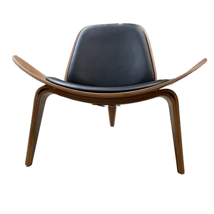 Refurbished Replica Carl Hansen & Son Shell Chair in Dark Wood & Black Faux Leather