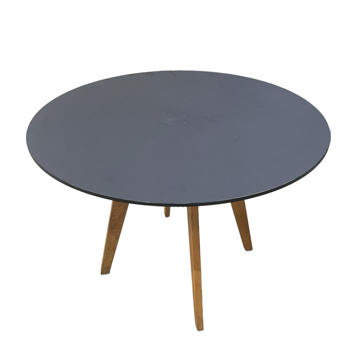 Refurbished Round Frovi Wooden Table - Black Top