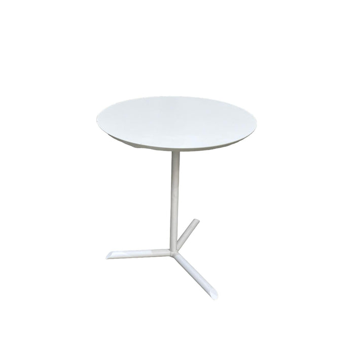 Round white small table with 3 star base.