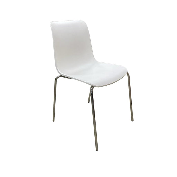 Refurbished White Europa Stacking Chair with Chrome Leg