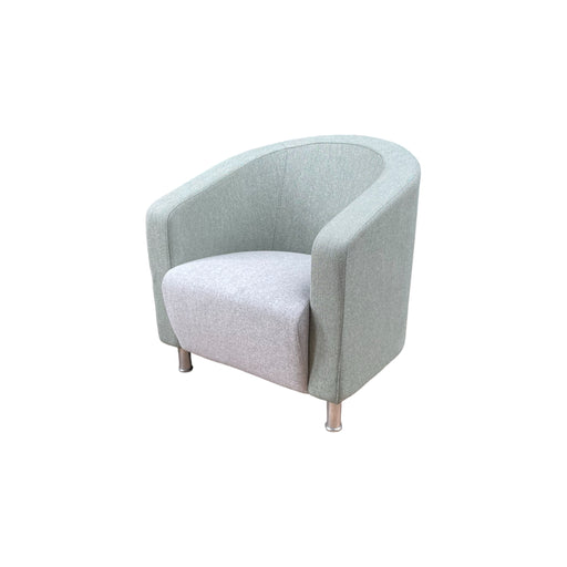 Light grey and green tub chairs.