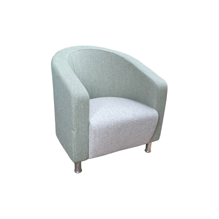 Light grey and green tub chairs.