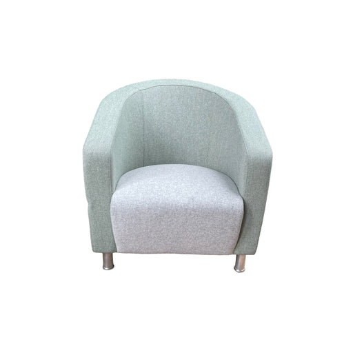 Light grey and green tub chairs.