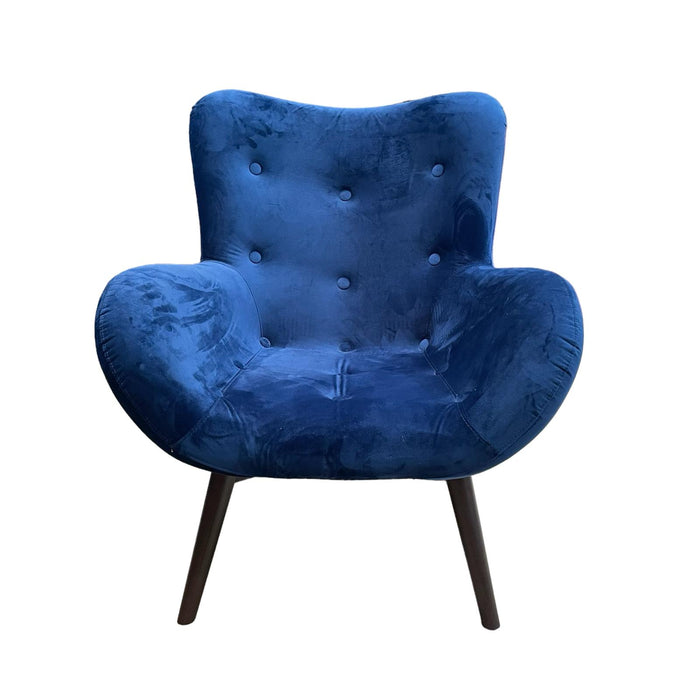 Refurbished Velour Armchair in Navy