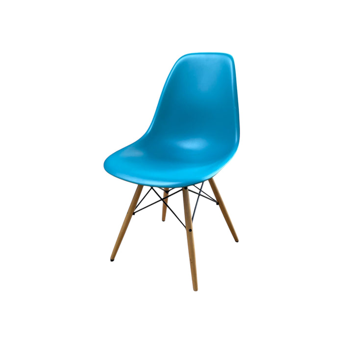 Refurbished Vitra Eames Plastic Side Chair DSW in Teal with Wooden Legs