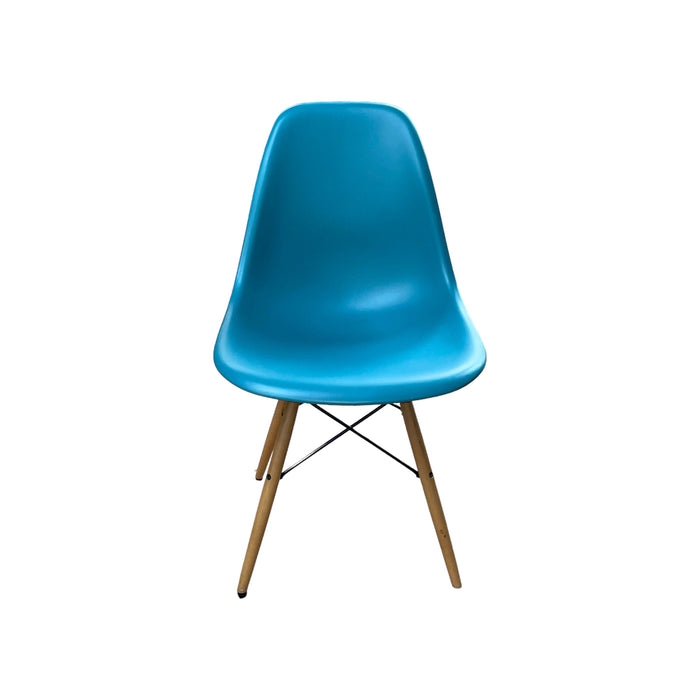 Refurbished Vitra Eames Plastic Side Chair DSW in Teal with Wooden Legs