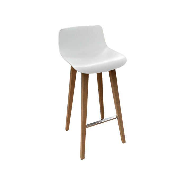Refurbished White Bar Stoll with Wooden Legs