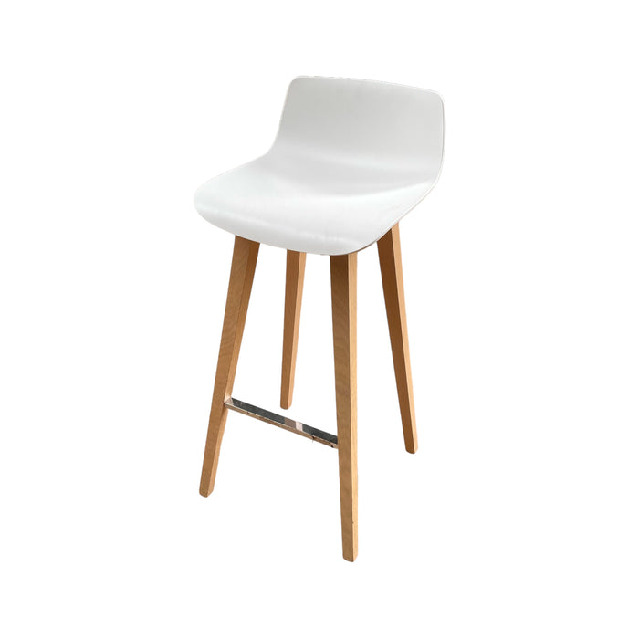 Refurbished White Bar Stoll with Wooden Legs