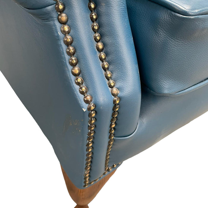 Refurbished Windsor-Blue Faux Leather Wingback Arm Chair