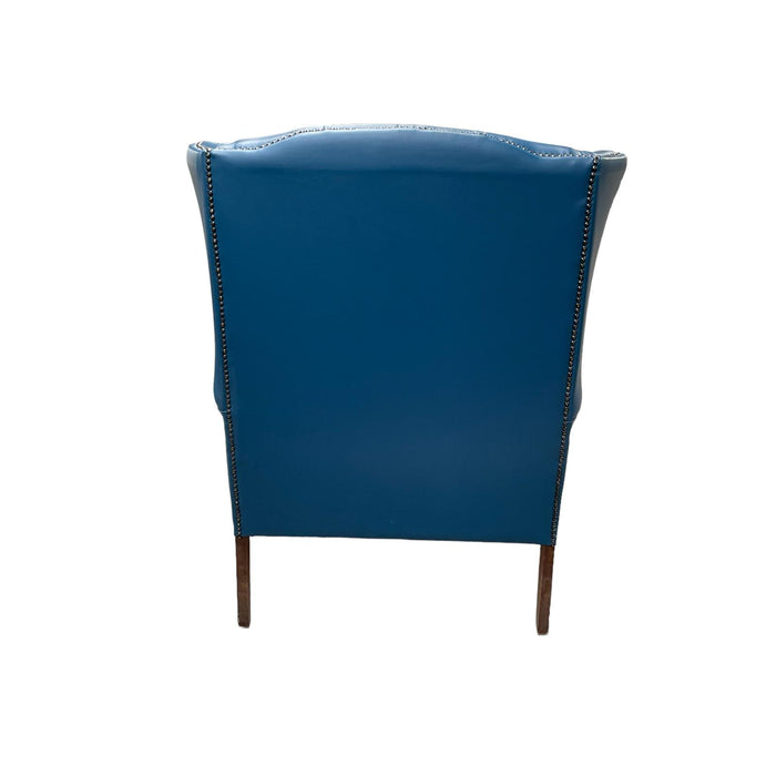 Refurbished Windsor-Blue Faux Leather Wingback Arm Chair