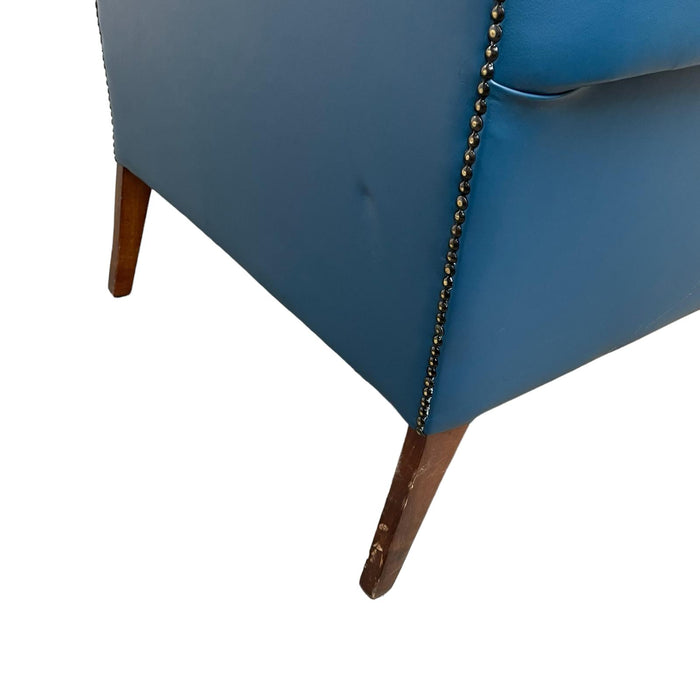 Refurbished Windsor-Blue Faux Leather Wingback Arm Chair