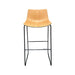 Allermuir wooden bar stool with slightly curved shell and black metal legs, from the front.